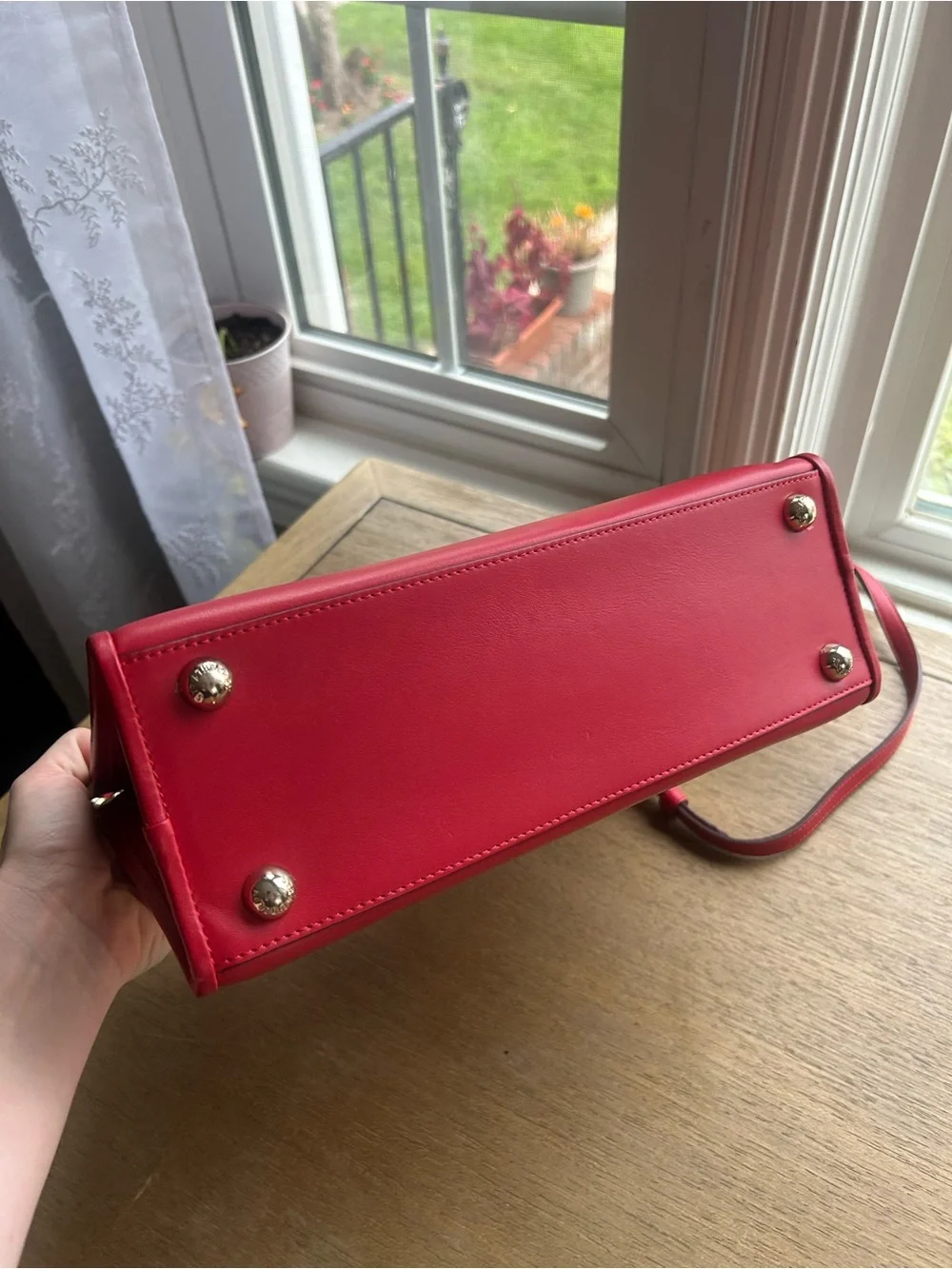 Strathberry Midi Tote Red Leather with Gold Accents